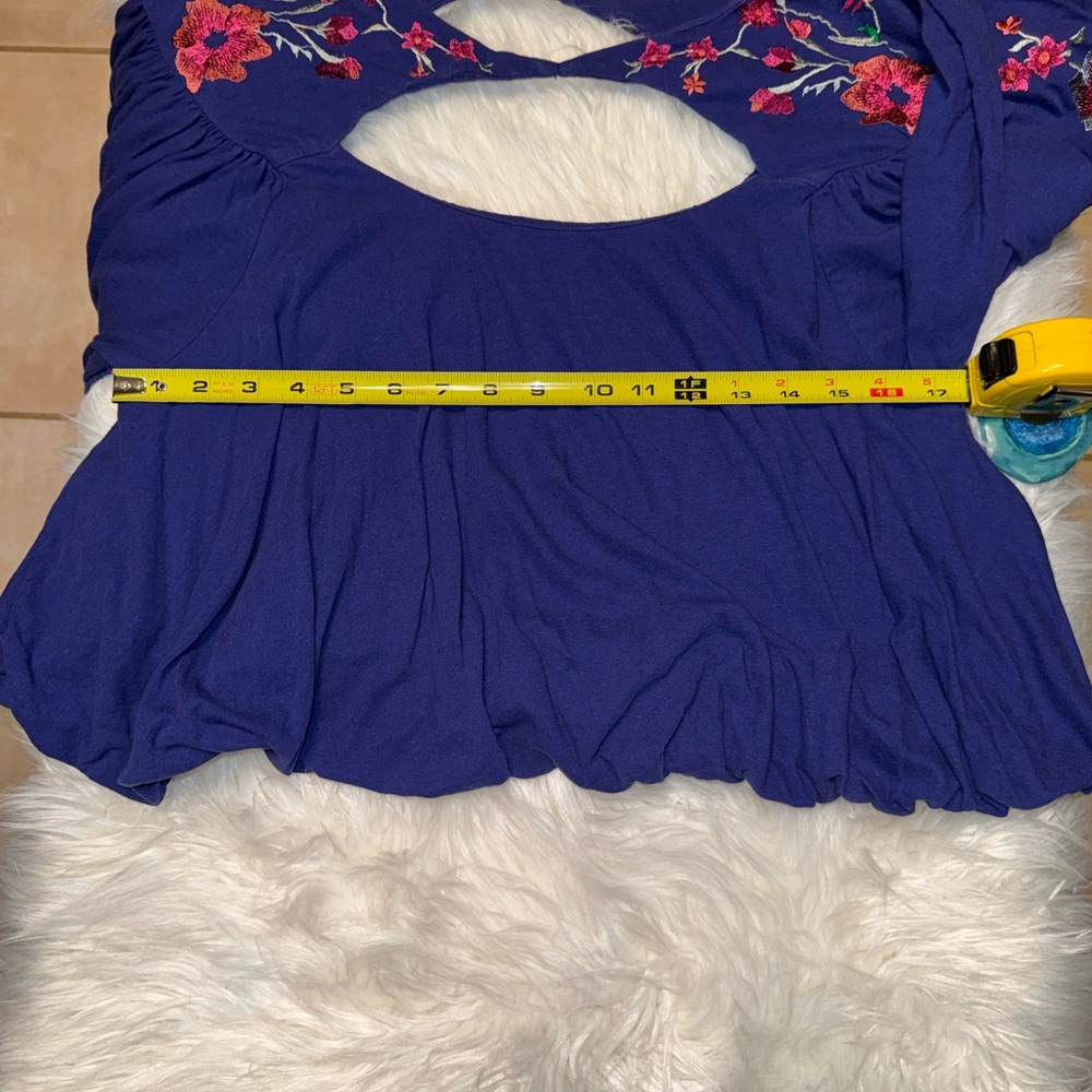 Free People Royal Blue Floral Embroidered Blouse - Picture 16 of 17